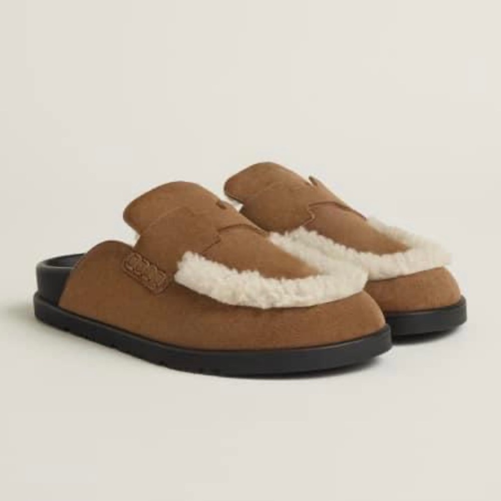 Hermes GO Shearling Mules